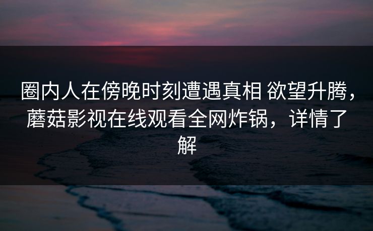 圈内人在傍晚时刻遭遇真相 欲望升腾，蘑菇影视在线观看全网炸锅，详情了解